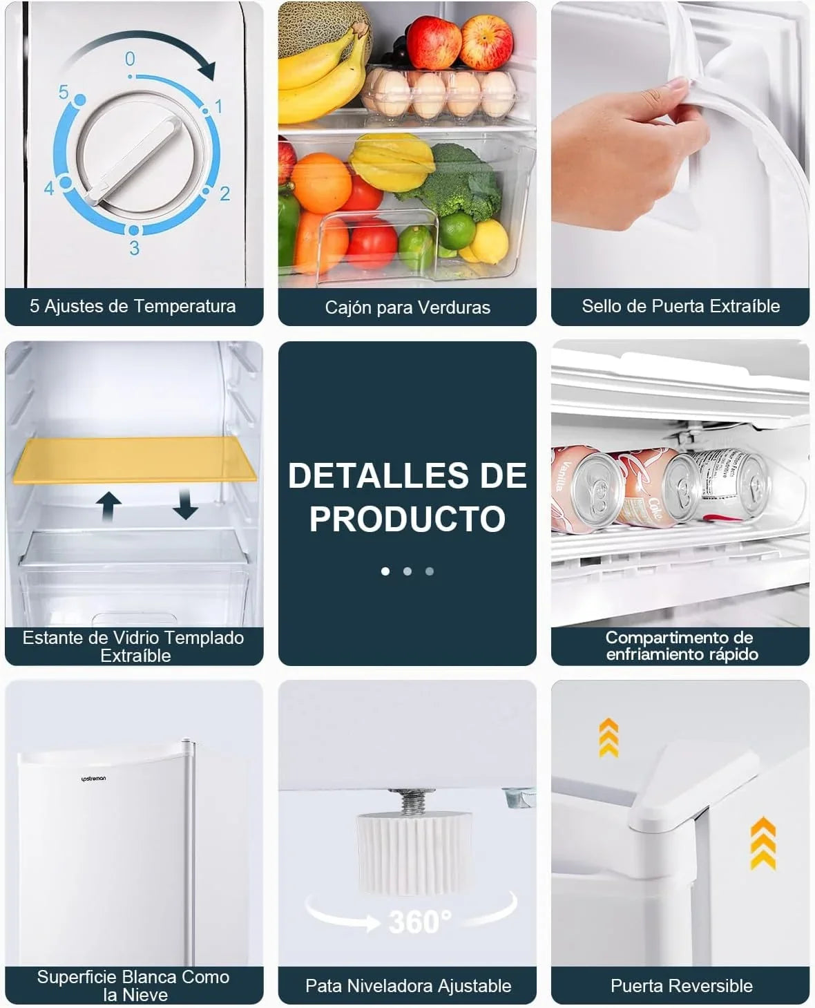 2026 Upstreman Frigorífico con Congelador, Nevera Pequeña 91L Compacta – Mini Frigorífico Blanco, Eficiencia Energética E, Silencioso, Ideal para Dormitorio, Oficina o Cocina Blanco – BR321