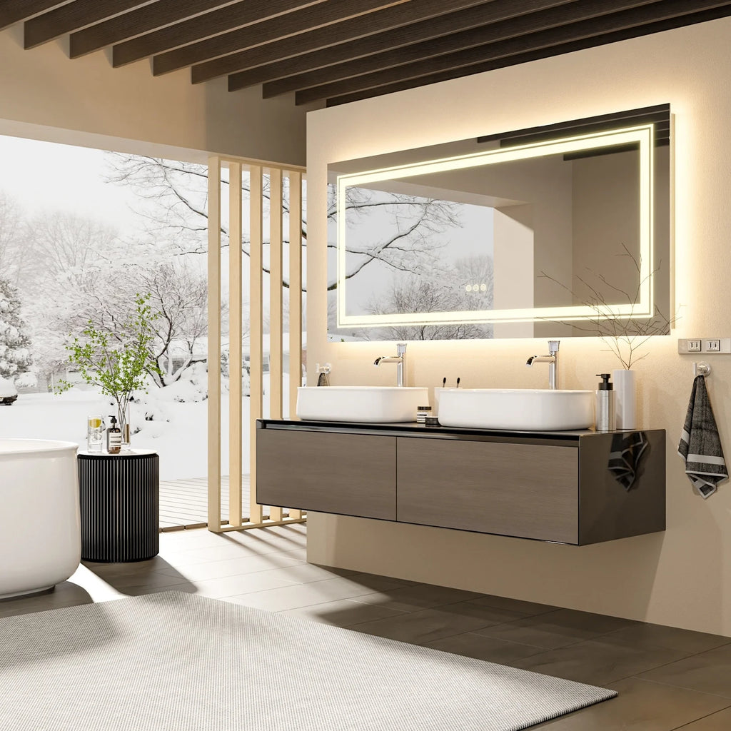 2026 Extra Large LED Lighted Bathroom Mirror, Anti-Fog Wall Mounted Vanity Mirror with 3 Colors