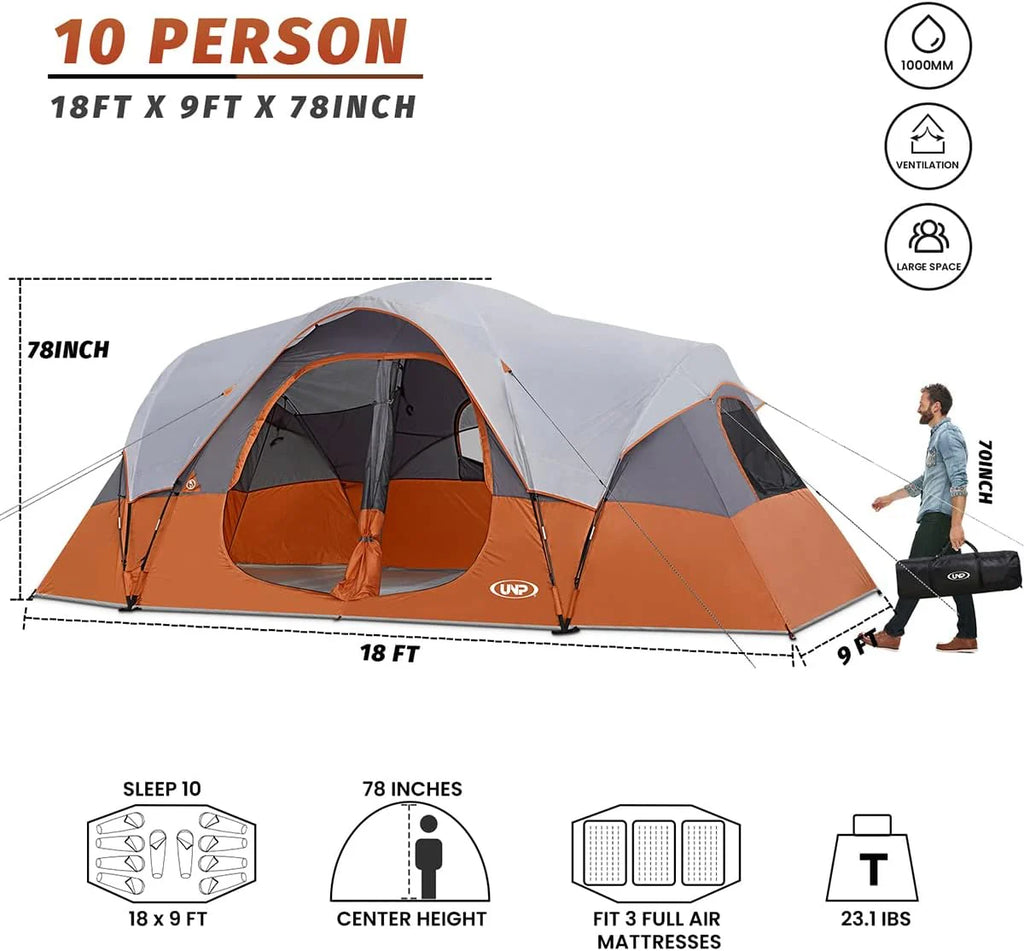 2026 Camping Tent 10-PERSON-FAMILY Tents, Parties, Music Festival Tent, Big, Easy Up, 5 Large Mesh Windows, Double Layer, 2 Room, Waterproof,…