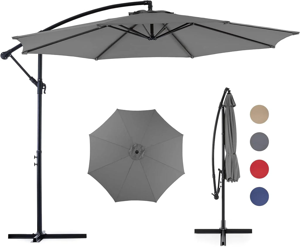 2026 9.8FT Offset Patio Umbrella Hanging Cantilever Umbrella Outdoor Sun Shade with Easy Tilt Adjustment, 8 Ribs, UV Protection for Backyard, Lawn, Garden and Pool, Blue