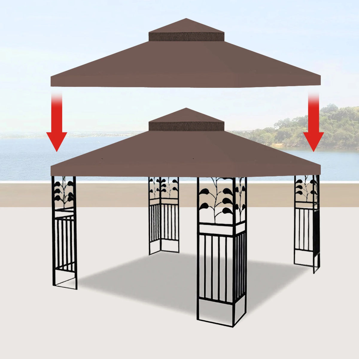 2026 10x10 Ft Outdoor Patio Gazebo Replacement Canopy, Double Tiered Gazebo Tent Roof Top Cover Only(Frame Not Include)