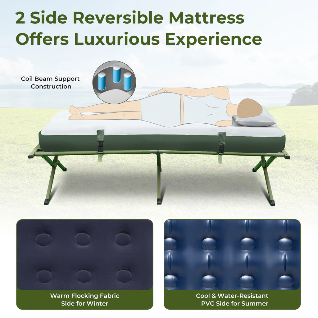 2026 Patiojoy Folding 2-Person Camping Tent Cot Portable Pop-Up Tent with Sleeping Bag&Air Mattress for Outdoor Activity