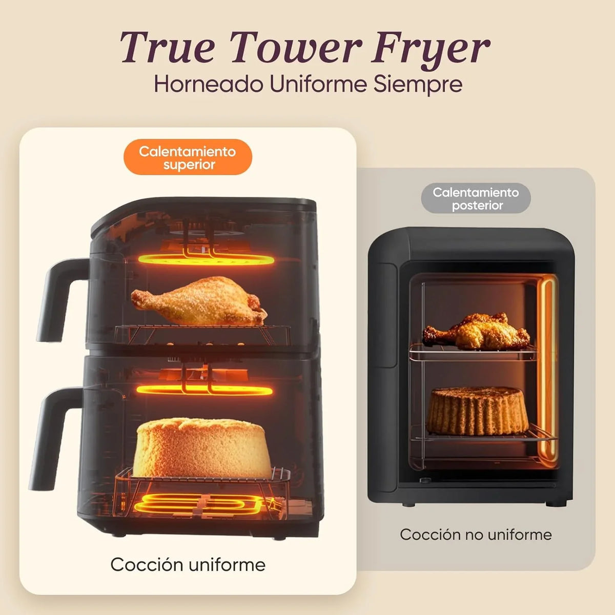 2026 Cosori Turbo Tower Freidora de Aire10,8L con Cesta Verticales, Cocción en 3 Niveles que Ahorra Espacio, 2630 W, 6 funciones, 2 DC Motores, Más de 50 Recetas Completas en Línea