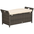 2026 DUOSONG Outsunny 27 Gallon Patio Wicker Storage Bench, Outdoor Pe Rattan Patio Furniture, 2-In-1 Large Capacity Rectangle Garden Storage Box With Handles And Cushion, Cream White Brown+White Steel