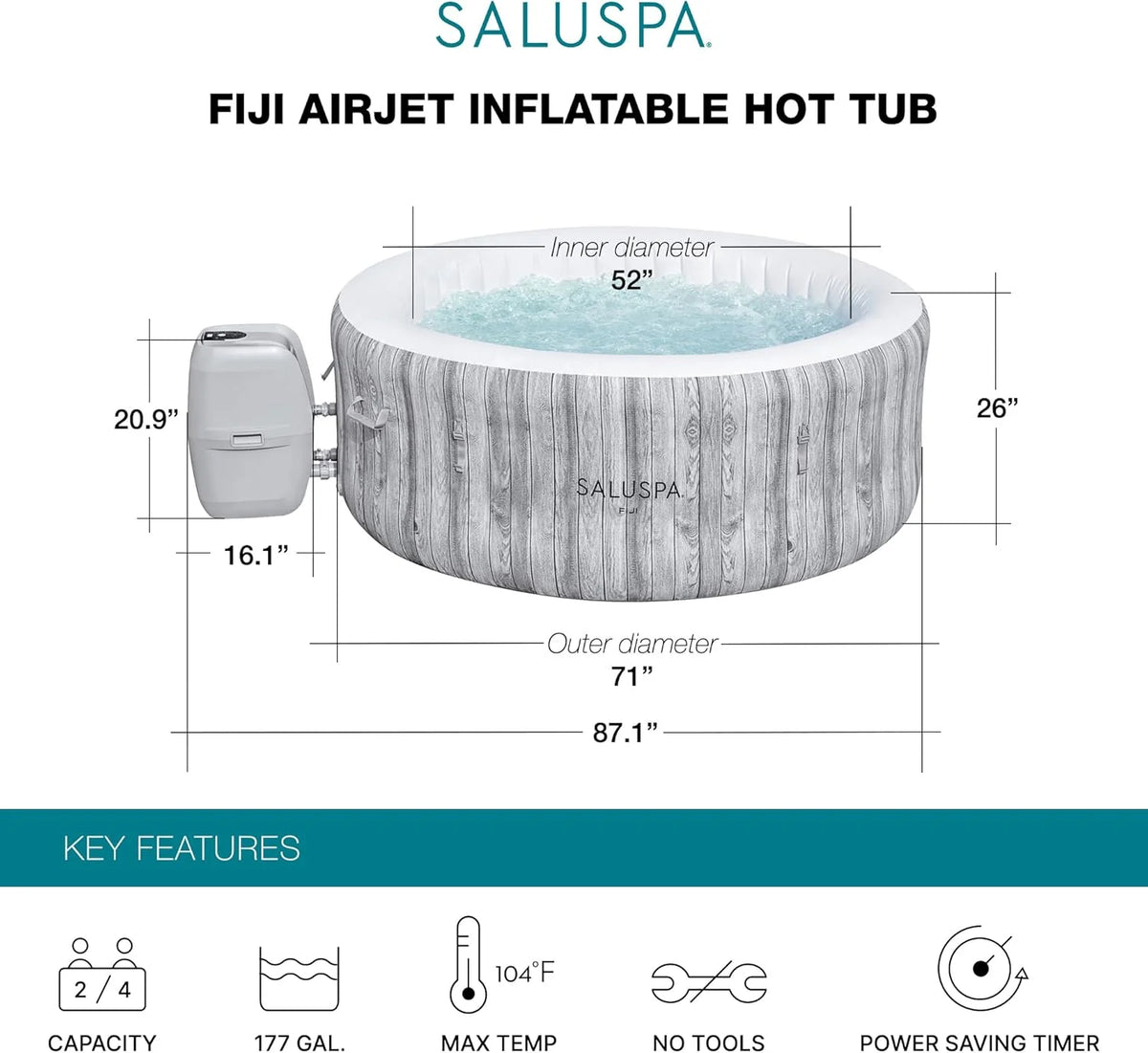 2026 Large Round 2 to 4 Person Inflatable Hot Tub Portable Outdoor Spa with 120 Airjets and Energysense Cover, Grey