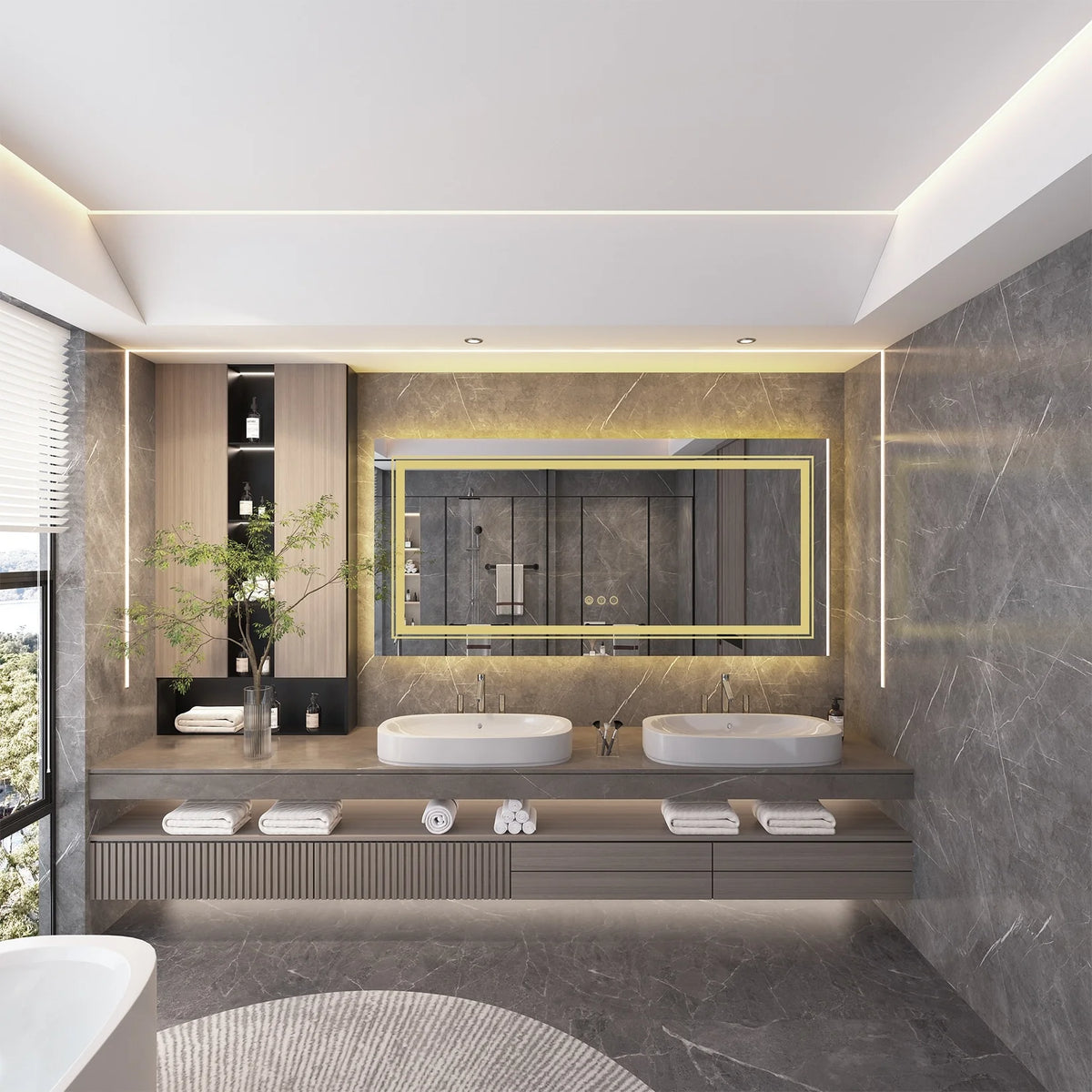 2026 Extra Large LED Lighted Bathroom Mirror, Anti-Fog Wall Mounted Vanity Mirror with 3 Colors