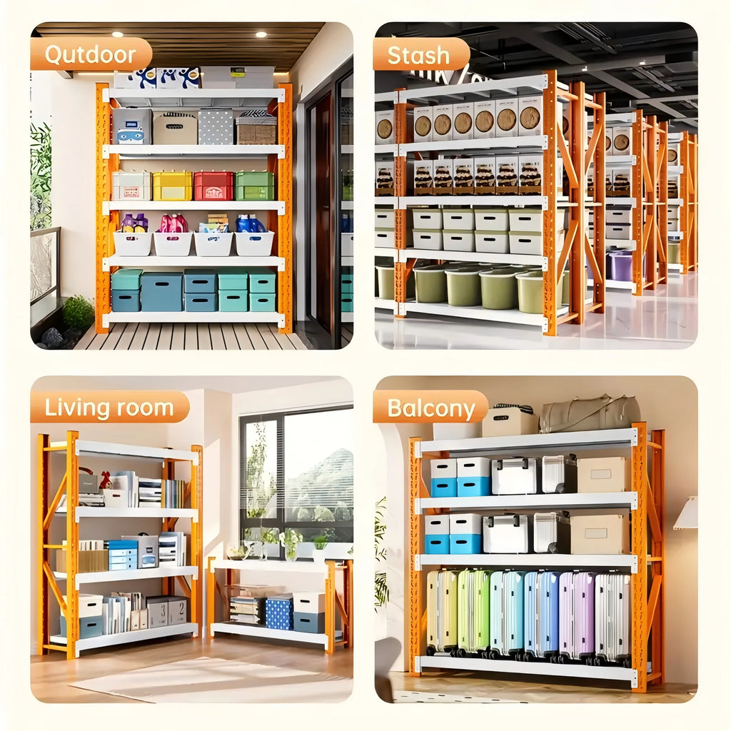 2026 Welfiya 60"W Garage Shelving,4-Tier Heavy Duty Storage Shelves Unit with Adjustable Metal Shelf for Warehouse,Basement,Workshop,4500LBS,60"W x 20"D x 79"H,White&Yellow