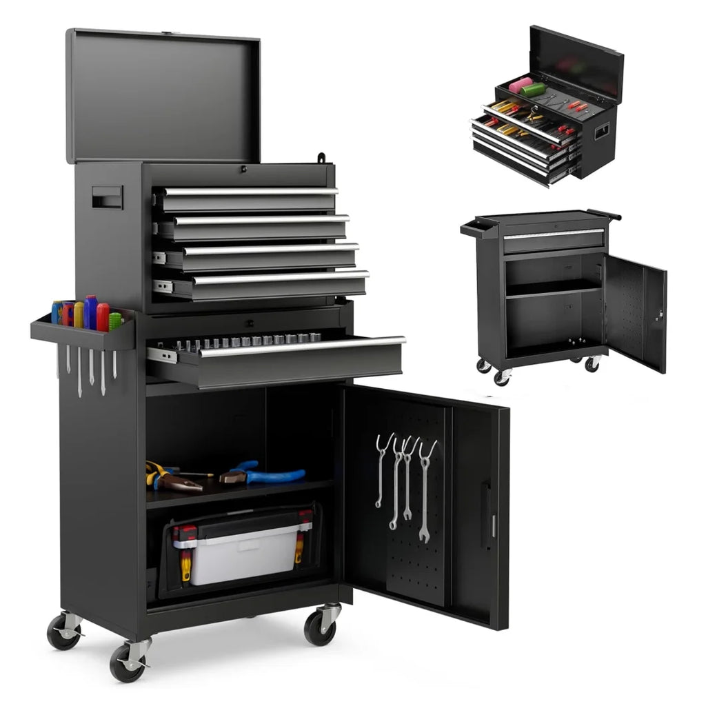 2026 5-Drawer Rolling Tool Chest, 2 in 1 Detachable Tool Box with Lockable Wheels, Adjustable Shelf, and Liner for Garage and Workshop Storage (Yellow)