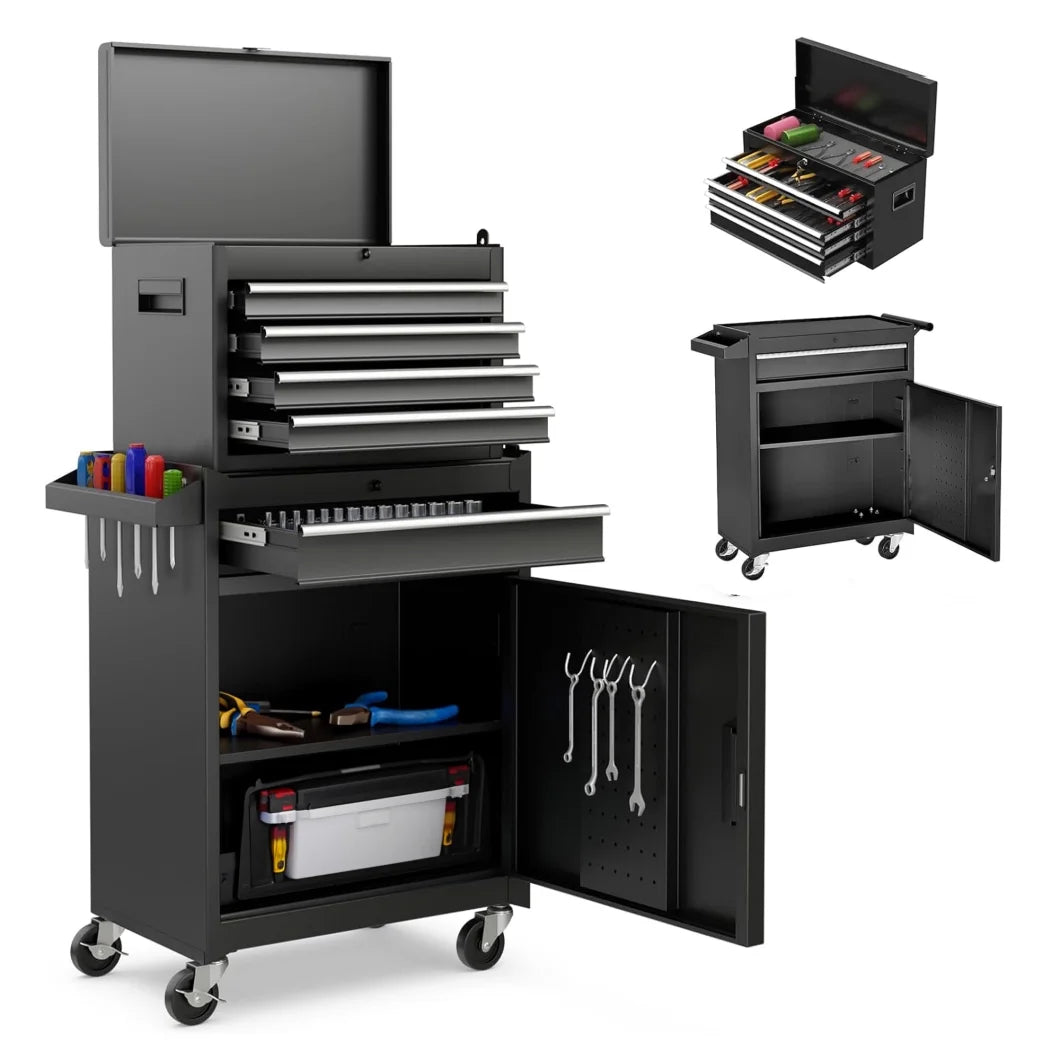 2026 5-Drawer Rolling Tool Chest, 2 in 1 Detachable Tool Box with Lockable Wheels, Adjustable Shelf, and Liner for Garage and Workshop Storage (Yellow)