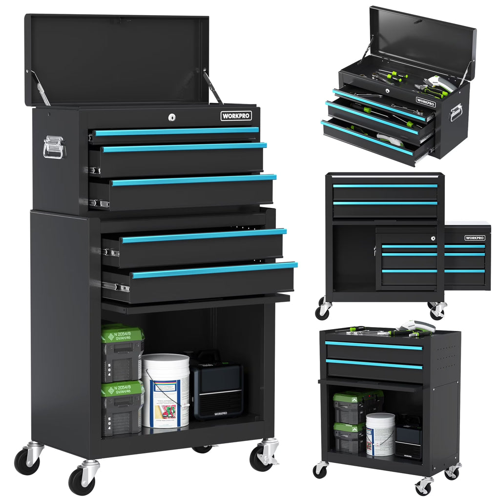 2026 WORKPRO 24.5 inch 5-Drawer Rolling Tool Chest, Sliding Metal Drawer Rolling Tool Storage Cabinet, Removable Toolbox Organizer for Workshop, Garage