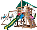 2026 Mount Mckinley Cedar Wood Swing Set with Wave Slide, Play Deck, Double Rock Wall, Rope Ladder, Web Swing, Belt Swings, Toy Telescope,…
