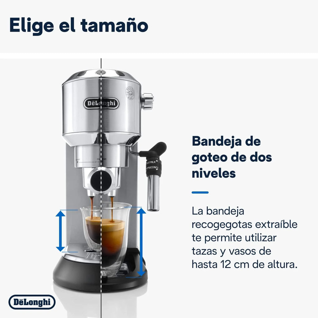 De'Longhi Dedica – Cafetera de Bomba de Acero Inoxidable para Café Molido o Monodosis, Espresso y Capuchino, Depósito de 1.3 Litros, Sistema Antigoteo, Modelo EC685.M, Color Metal 2026