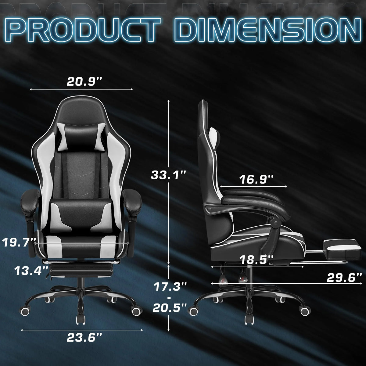 2026 Ergonomic Gaming Chair with Footrest and Massage Support, Reclining Computer Chair for Gaming Room and Home Office