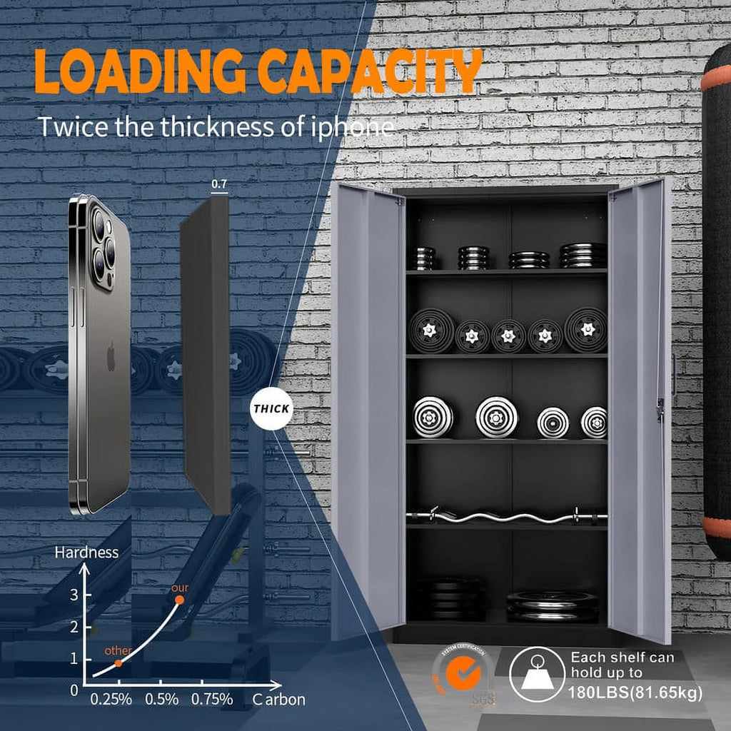 2026 STANI Metal Storage Cabinet with Locking Doors, Garage Lockable Steel Cabinets with 4 Doors and 5 Shelves for Home, Garage, Pantry Workshop Warehouse
