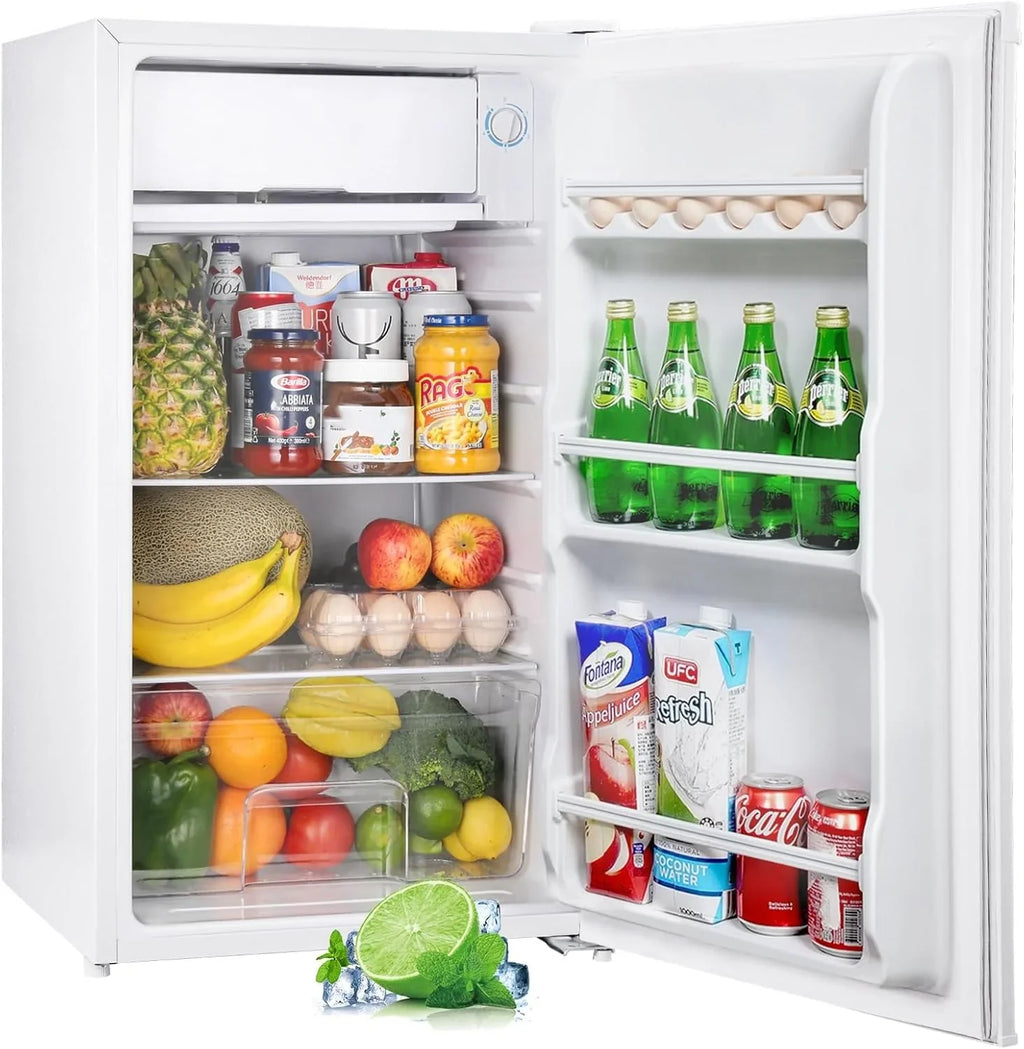2026 Upstreman Frigorífico con Congelador, Nevera Pequeña 91L Compacta – Mini Frigorífico Blanco, Eficiencia Energética E, Silencioso, Ideal para Dormitorio, Oficina o Cocina Blanco – BR321