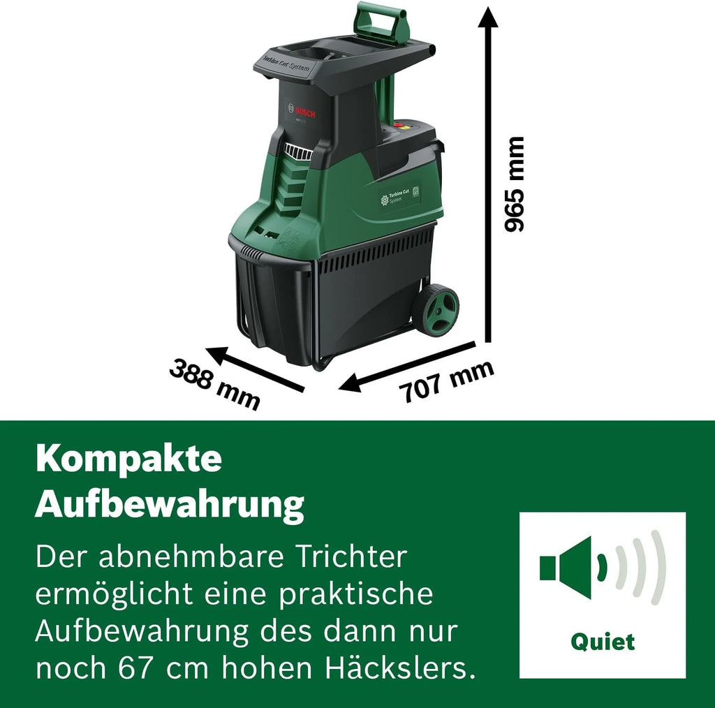 Trituradora de turbina Bosch AXT 25 TC 2026 (2500 W; apta para madera y residuos de jardín duros; incluye guantes de jardinería; caja recolectora integrada de 53 l; en caja de cartón) – Edición