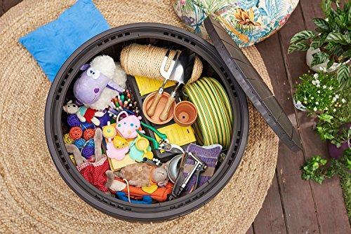 2026 37 gallon Round Deck Box, Patio Table for Outdoor Cushion Storage, Brown