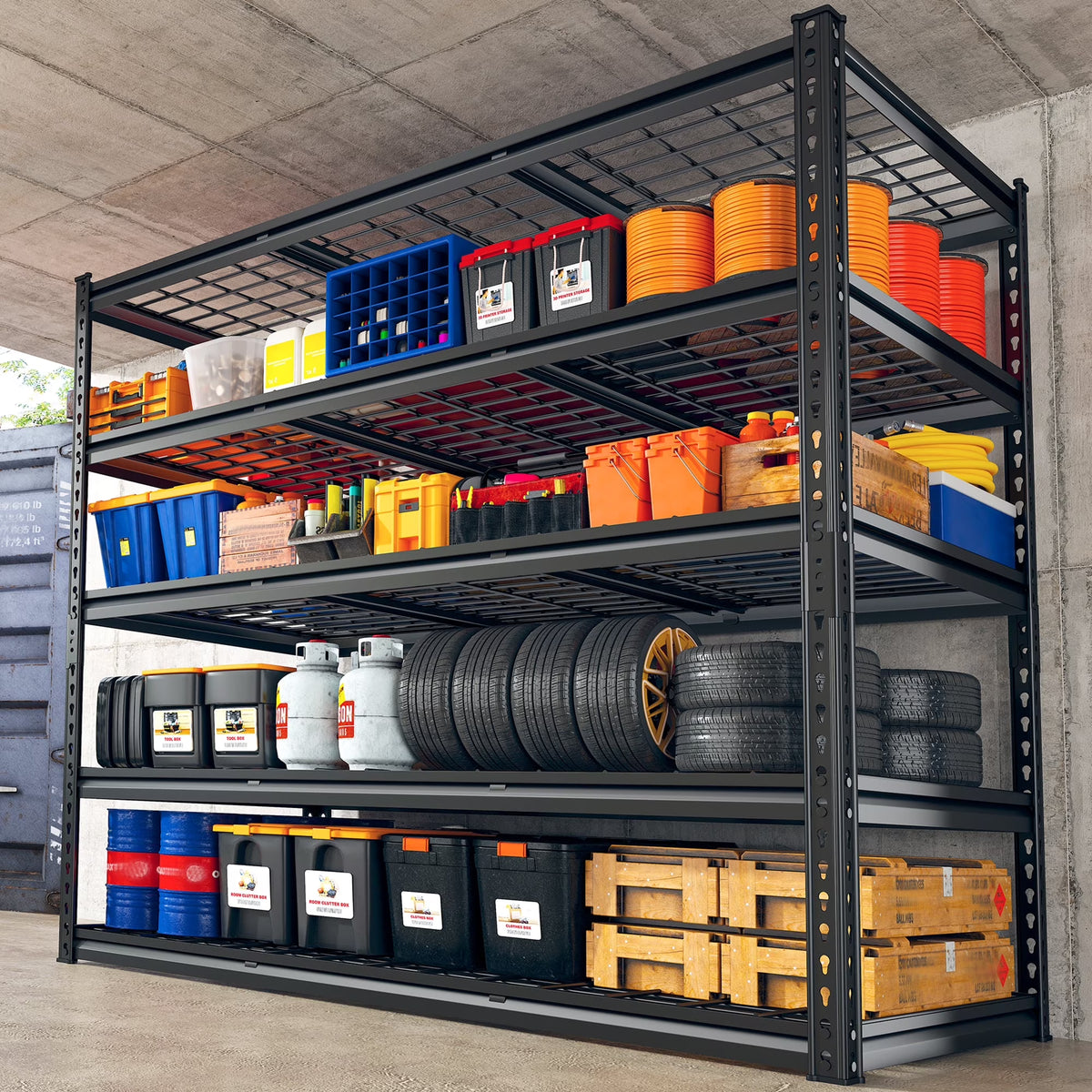 2026 REIBII 48" W Garage Shelving Units 5 Tier Storage Shelves Heavy Duty Adjustable Metal Utility Shelf-72" H x 48" W x 24" D