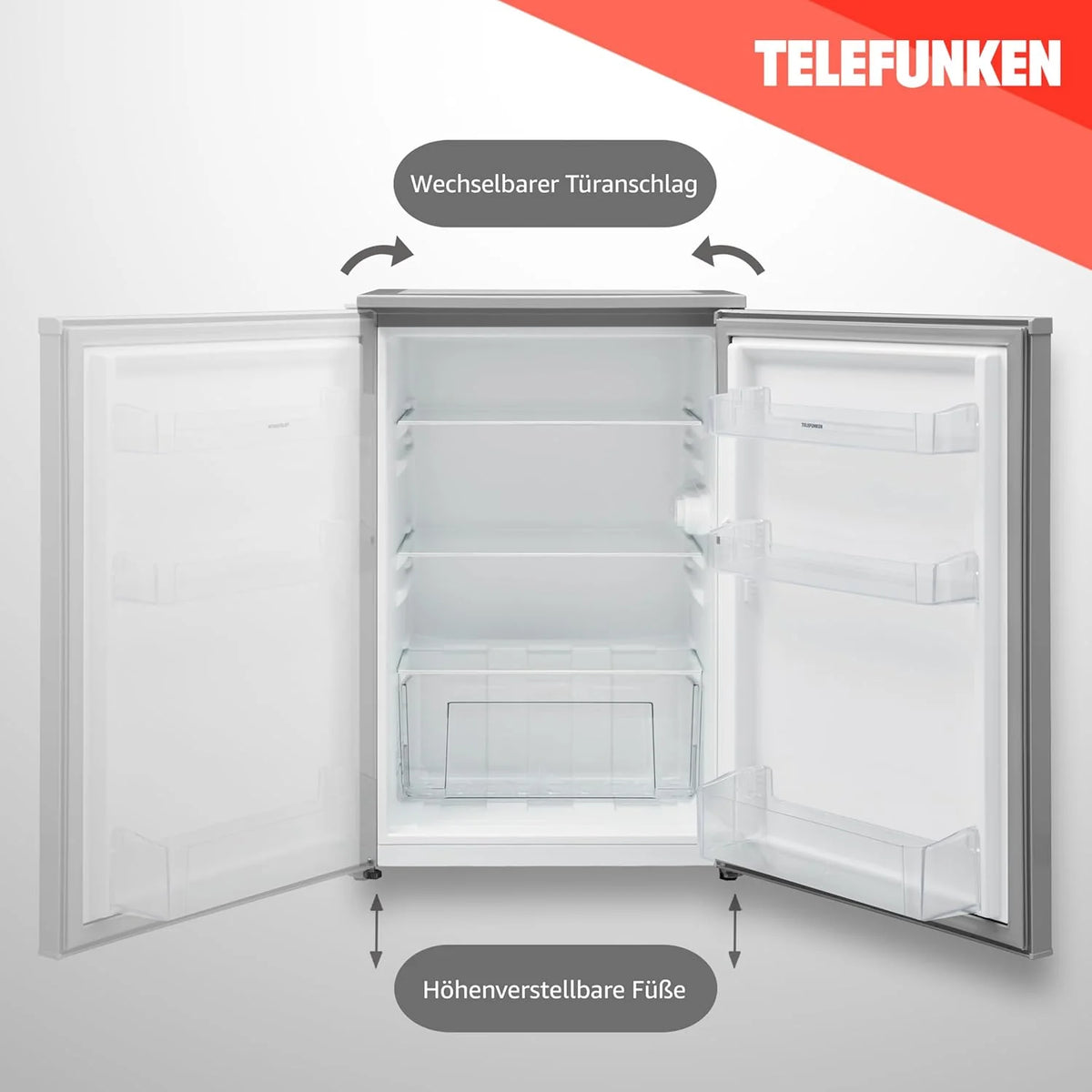 Refrigerador independiente TELEFUNKEN 2026 sin congelador | Capacidad de 135 litros | Refrigerador pequeño con cajón para verduras | Refrigerador de tamaño completo | Bisagra de puerta reversible | C – 135 – 100 – S Plata
