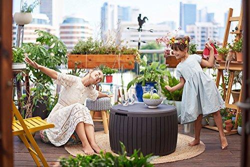 2026 37 gallon Round Deck Box, Patio Table for Outdoor Cushion Storage, Brown