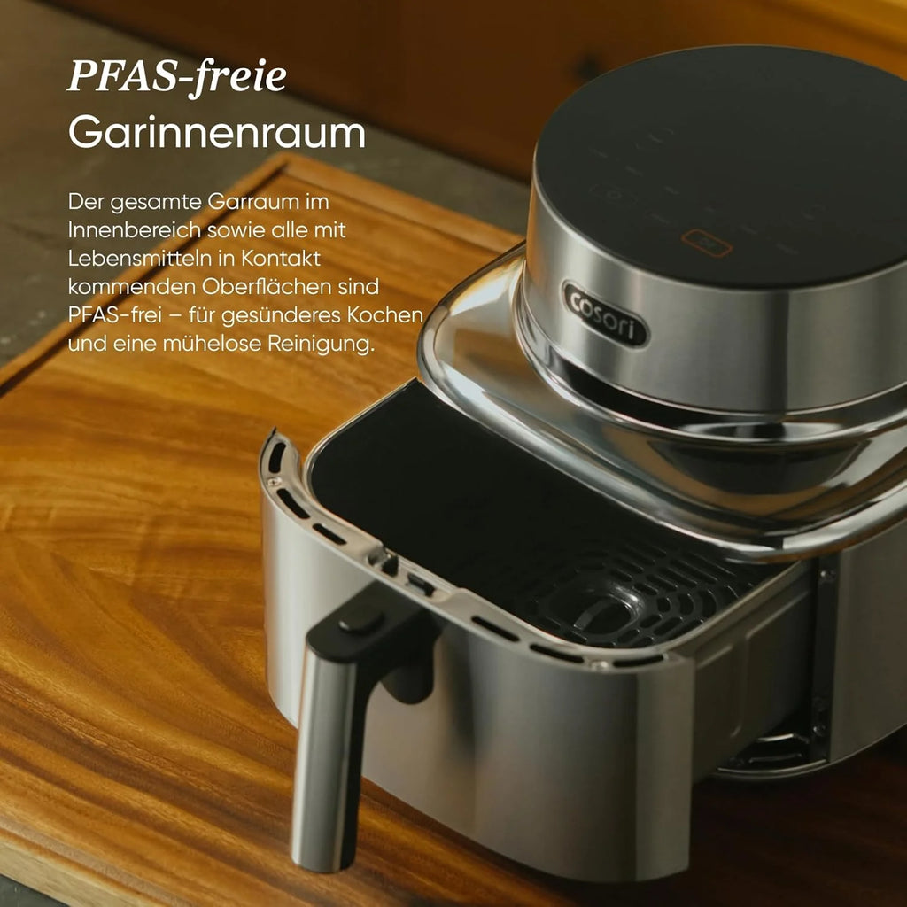 Freidora de aire COSORI 2026 | Modelo individual icónico | 96 % metal | Revestimiento cerámico, libre de PFAS y BPA | Freidora de aire 7 en 1 de 6,2 L | 61 % de eficiencia energética | Más de 50 recetas | Apta para lavavajillas | Plateada | SE601S