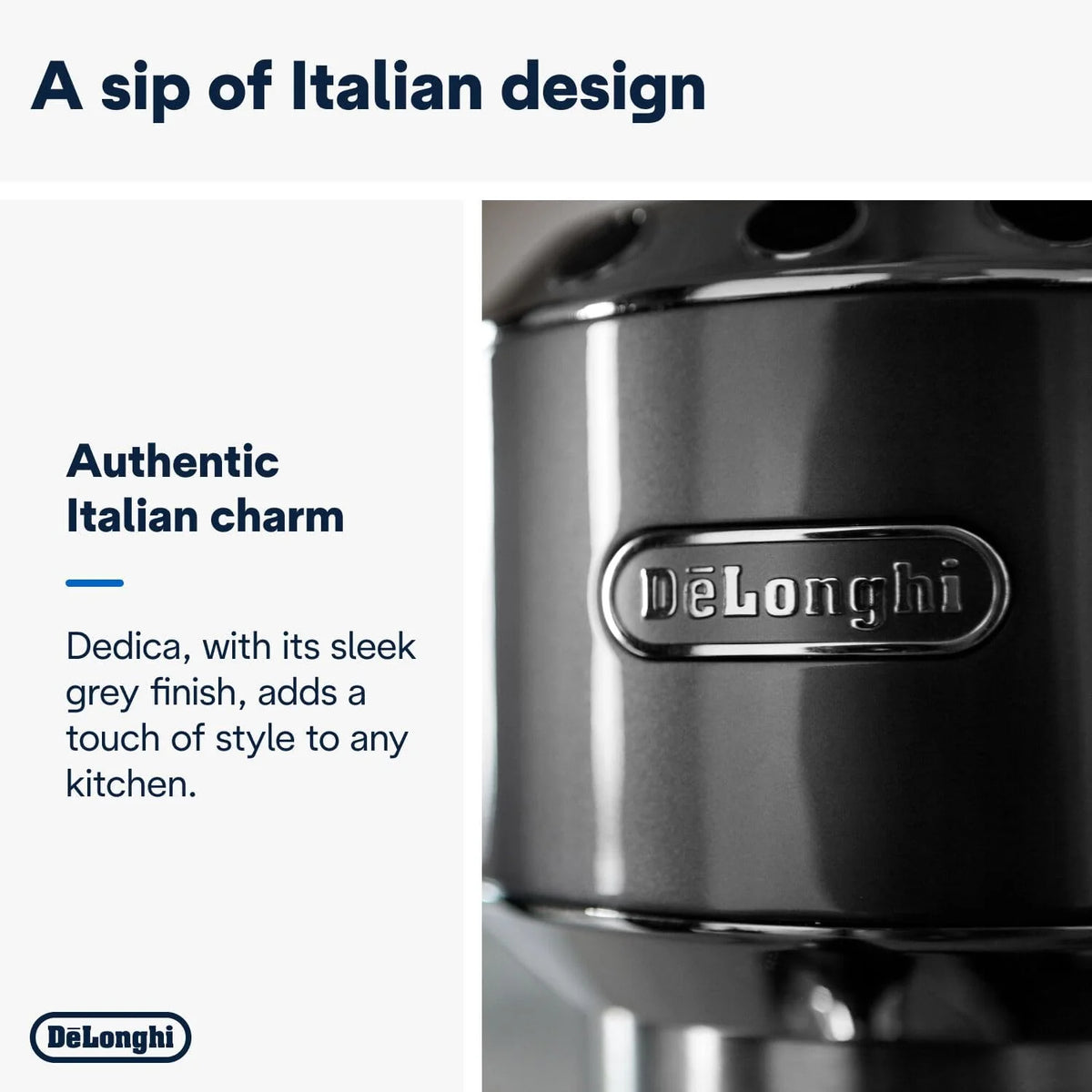 Cafetera espresso De'Longhi Dedica Style EC 685.M de 2026 con portafiltro, espumador de leche profesional, solo 15 cm de ancho, para café molido o cápsulas ESE, depósito de agua de 1 l, color plata.