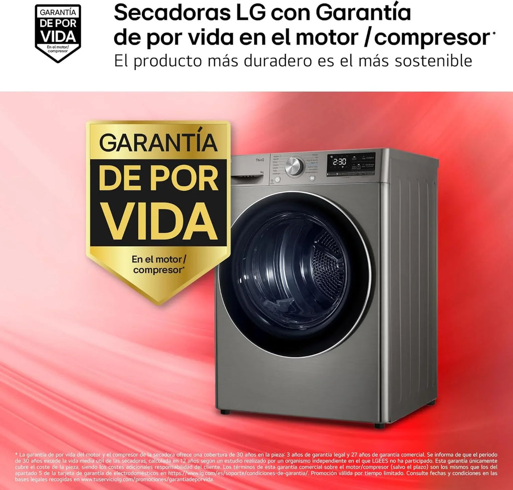 2026 RH90V9PV2N Secadora de Ropa, 9Kg, Bomba de Calor Dual Invert, Carga Frontal, Clasificación C, Sensor de Secado, Serie 900, Inox Antihuellas