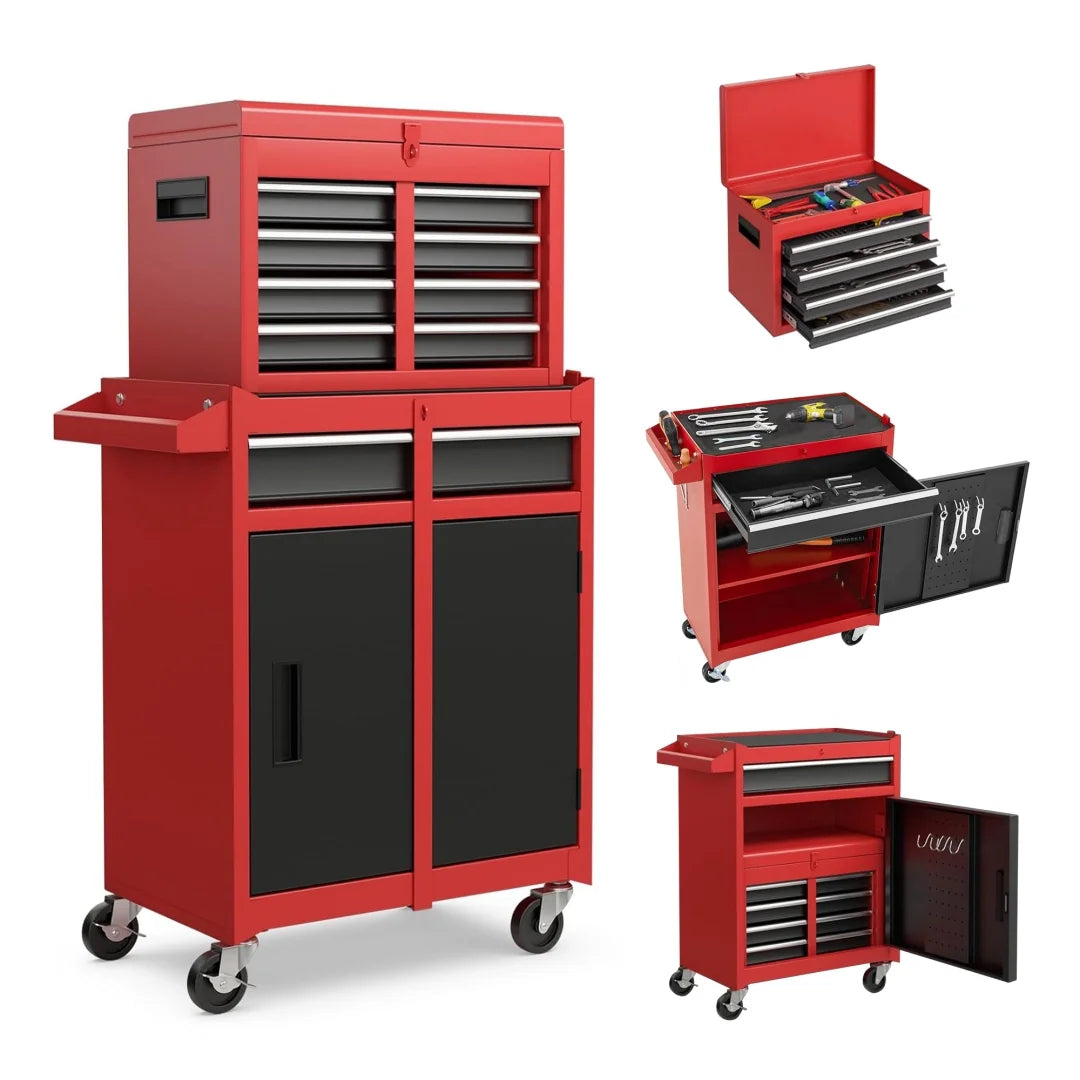 2026 5-Drawer Rolling Tool Chest, 2 in 1 Detachable Tool Box with Lockable Wheels, Adjustable Shelf, and Liner for Garage and Workshop Storage (Yellow)