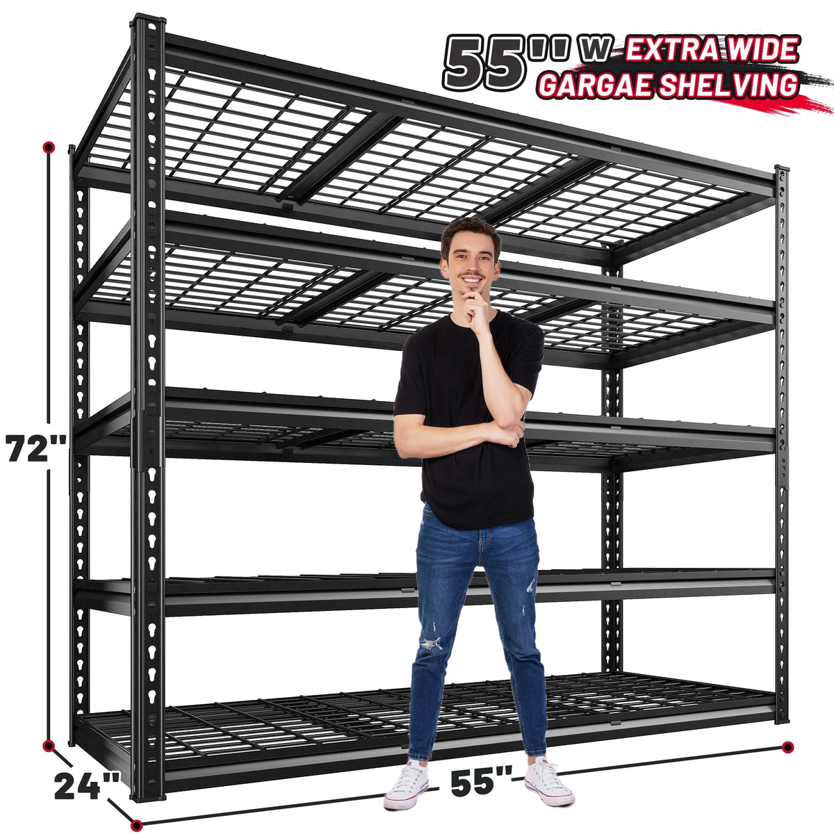 2026 REIBII 48" W Garage Shelving Units 5 Tier Storage Shelves Heavy Duty Adjustable Metal Utility Shelf-72" H x 48" W x 24" D