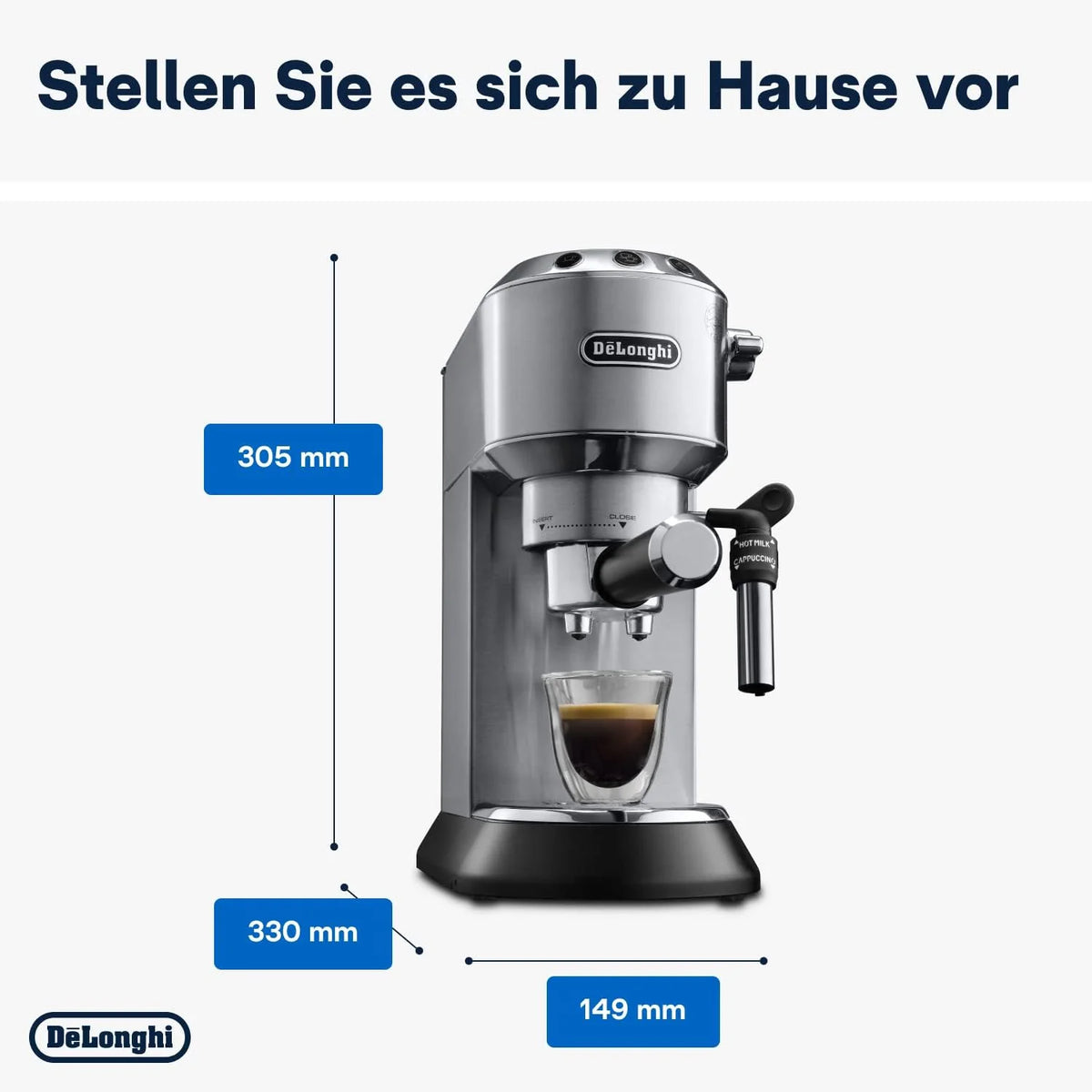 Cafetera espresso De'Longhi Dedica Style EC 685.M de 2026 con portafiltro, espumador de leche profesional, solo 15 cm de ancho, para café molido o cápsulas ESE, depósito de agua de 1 l, color plata.