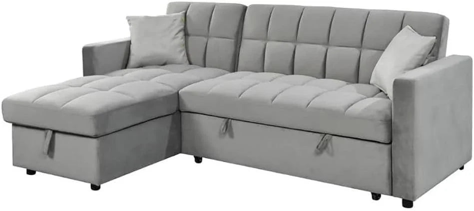 2026 Sofá Cama Chaise Longue 210x145 cm – Chaise Longue Reversible Ambos Lados con Arcón, Sofa Rinconera con Sistema de Arrastre, Armazón de Pino Macizo – Gris Terciopelo