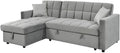 2026 Sofá Cama Chaise Longue 210x145 cm – Chaise Longue Reversible Ambos Lados con Arcón, Sofa Rinconera con Sistema de Arrastre, Armazón de Pino Macizo – Gris Terciopelo