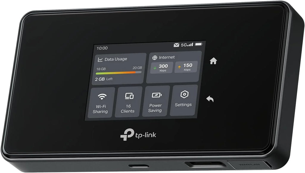 Router WiFi móvil TP – Link M8550 5G LTE 2026: hasta 3,4 Gbps, Wi – Fi 6E de triple banda, ranura para tarjeta Nano – SIM, WAN/LAN Gigabit, batería de 4680 mAh, pantalla táctil, Wireguard, hasta 32 dispositivos.