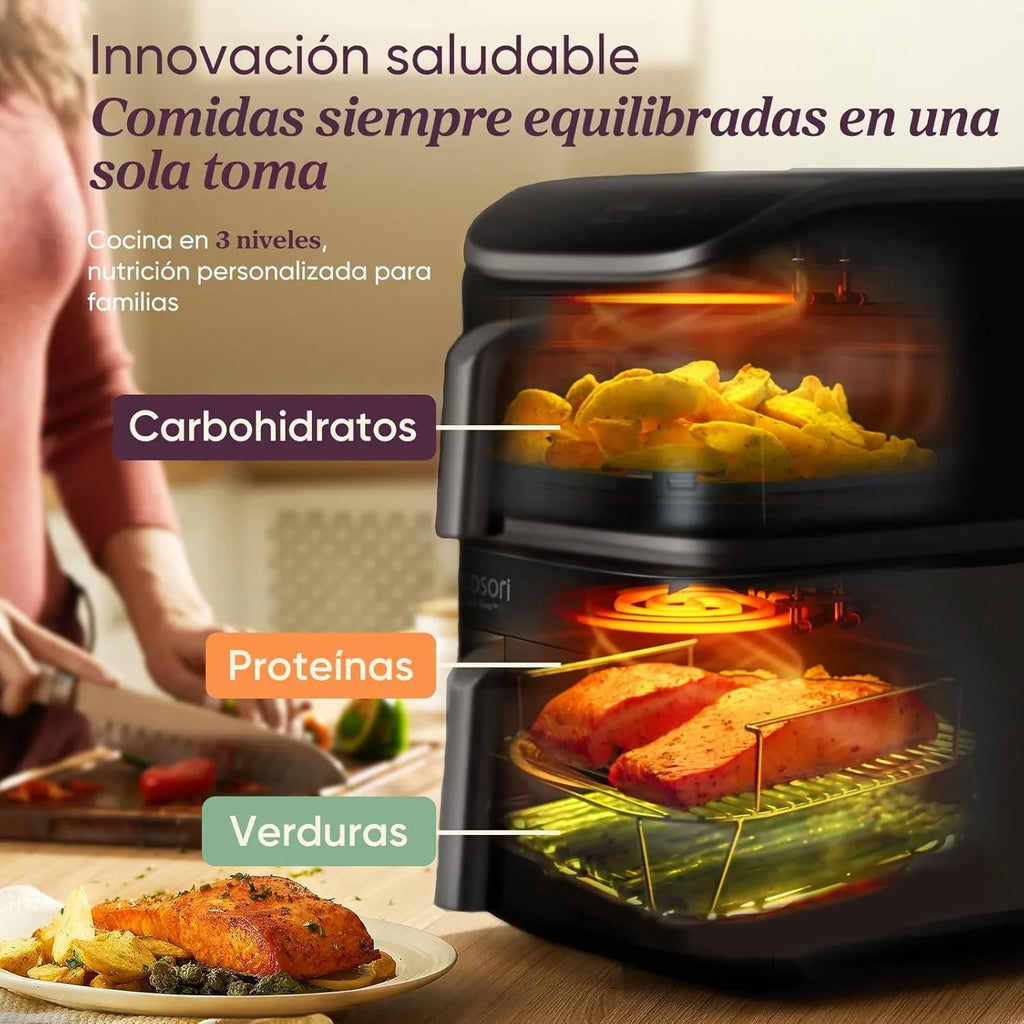 2026 Cosori Turbo Tower Freidora de Aire10,8L con Cesta Verticales, Cocción en 3 Niveles que Ahorra Espacio, 2630 W, 6 funciones, 2 DC Motores, Más de 50 Recetas Completas en Línea