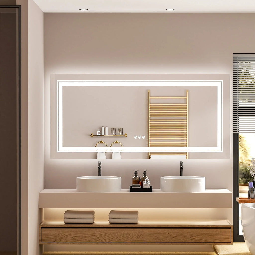 2026 Extra Large LED Lighted Bathroom Mirror, Anti-Fog Wall Mounted Vanity Mirror with 3 Colors