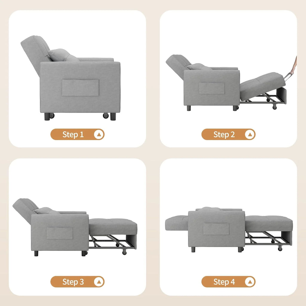 Sillón reclinable Bealife 2026, sillón cama con respaldo ajustable, sillón para TV, sofá cama plegable, sillón reclinable para sala de estar y dormitorio (gris claro)