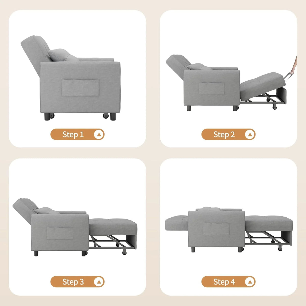 Sillón reclinable Bealife 2026, sillón cama con respaldo ajustable, sillón para TV, sofá cama plegable, sillón reclinable para sala de estar y dormitorio (gris claro)
