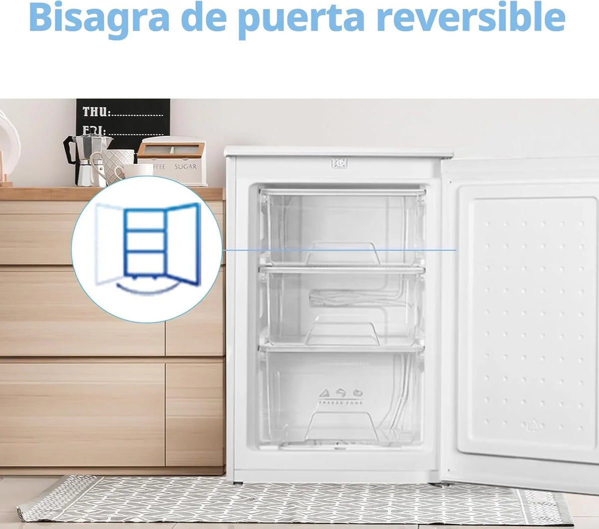 2026 COMFEE' RCU83WH3EU(E) Congelador vertical independiente 88 Litros, 3 cajones, Congelador de gran capacidad, Termostato ajustable, Puerta reversible, Blanco