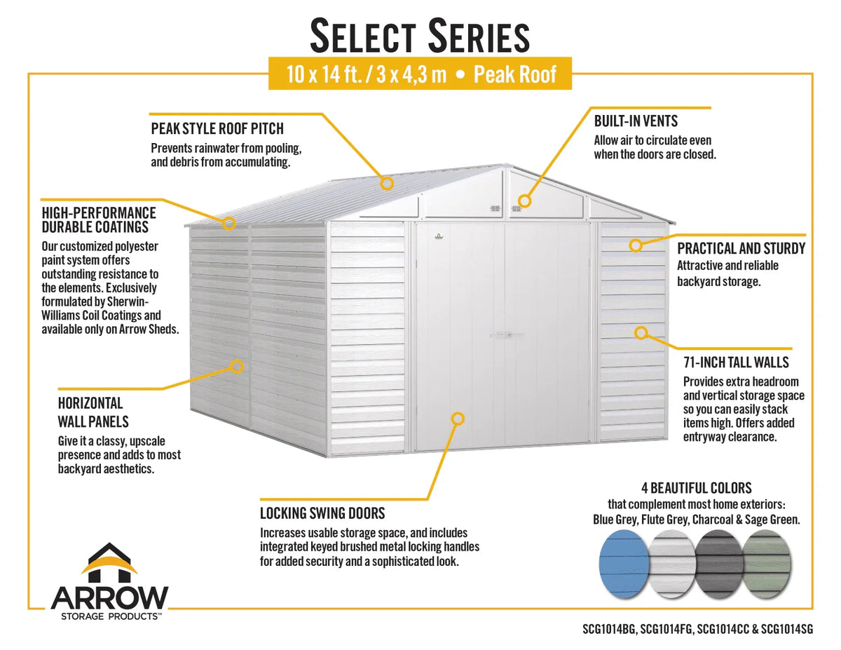 2026 Arrow Select Steel Storage Shed, 10x14, Blue Grey