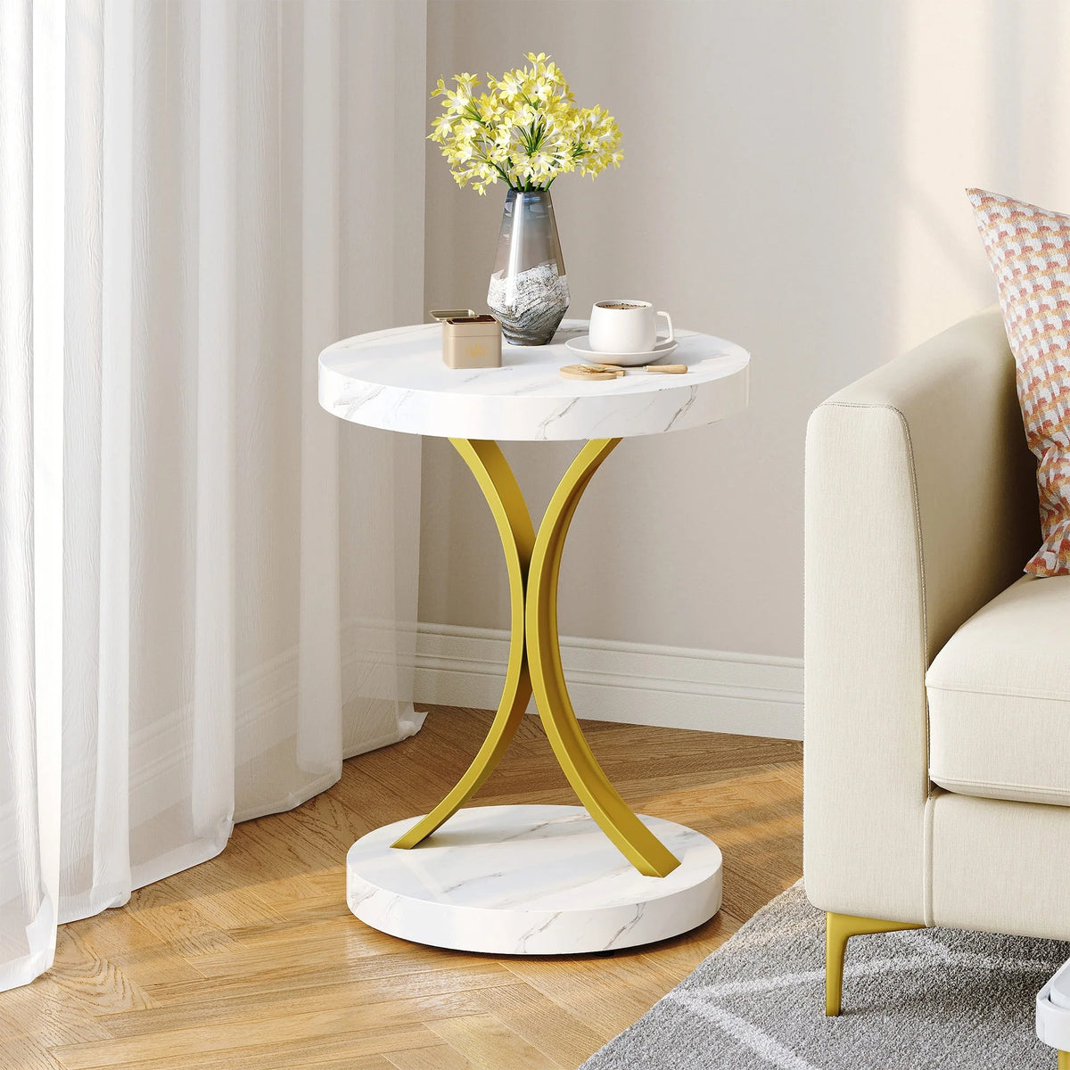 2026 Modern Gold Console Table with Marbled Top, Sofa Table for Entryway and Hallway