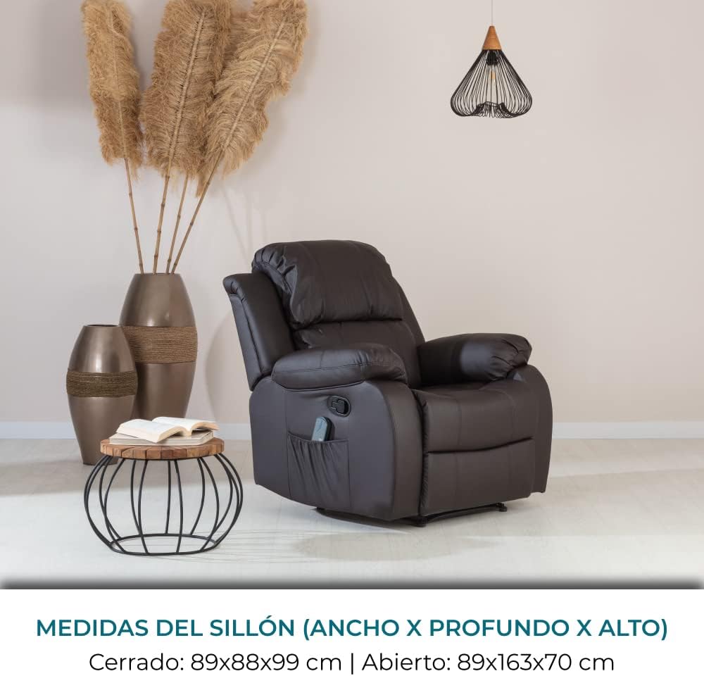 Don Descanso - Sillón Masaje Relax Calor Trevi Negro Reclinable 160º con 8 Motores Silenciosos, Calor Lumbar, Sist. Masaje 4 Zonas y Acabado en PU Anti-Cuarteo [Incluye Mando]. Ideal Gente Mayor 2026