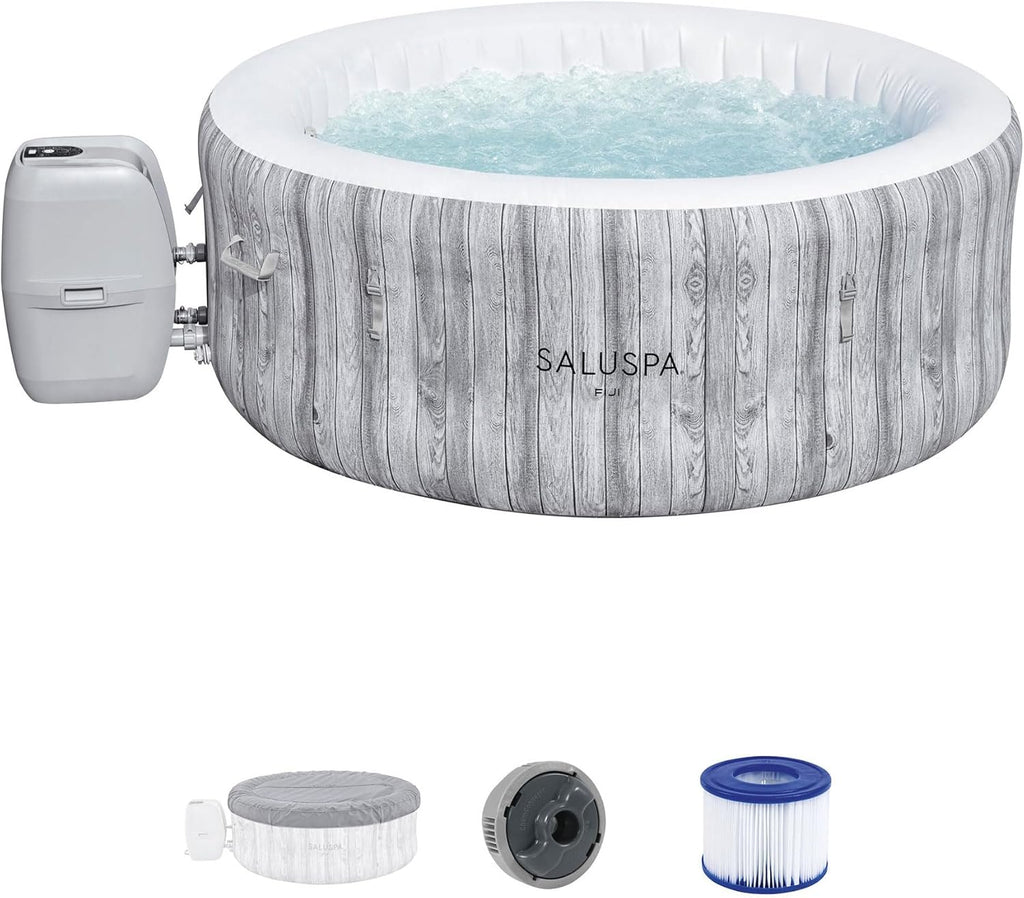 2026 Large Round 2 to 4 Person Inflatable Hot Tub Portable Outdoor Spa with 120 Airjets and Energysense Cover, Grey