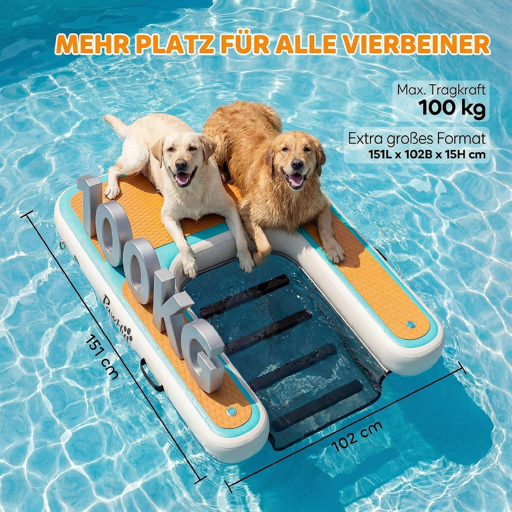 Rampa inflable para perros PawHut 2026, rampa para perros para piscinas, 151 x 102 cm, bote portátil para perros con superficie antideslizante de EVA, escalera flotante para perros grandes de hasta 100 kg, escalera de natación para piscinas, botes y