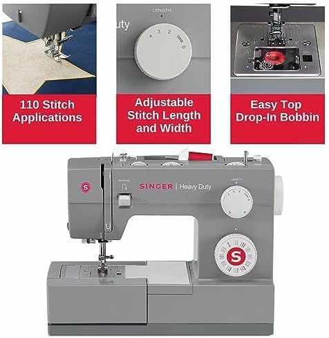 Máquina de coser mecánica Singer Heavy Duty 4432, 32 puntadas, motor potente, ojales automáticos, enhebrador automático, placa de refuerzo de acero inoxidable. 2026