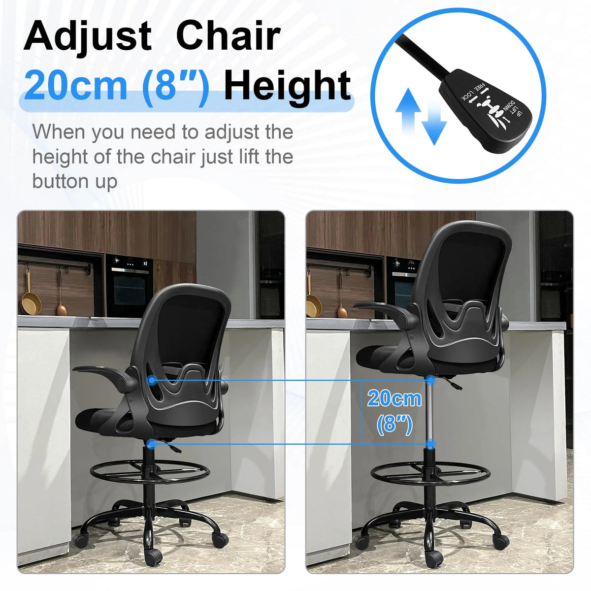 2026 Ergonomic Drafting Chair - Tall Office Chair with Lumbar Support and Adjustable Height