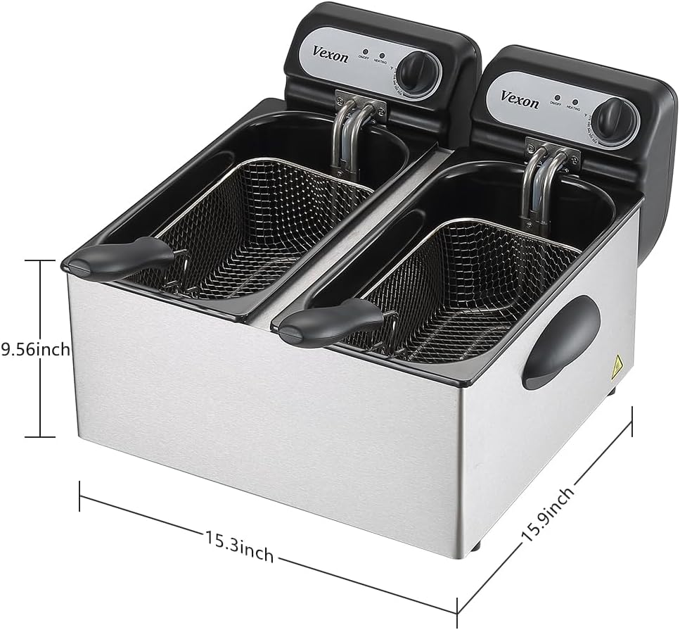 2026 3000W Commercial Electric Deep Fryer with Baskets & LIDS,2X3L Stainless Steel Double Deep Fryer,small Deep Fryer with Basket,temperature…