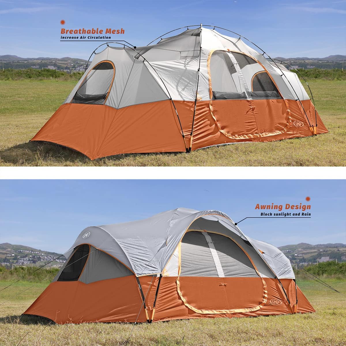 2026 Camping Tent 10-PERSON-FAMILY Tents, Parties, Music Festival Tent, Big, Easy Up, 5 Large Mesh Windows, Double Layer, 2 Room, Waterproof,…