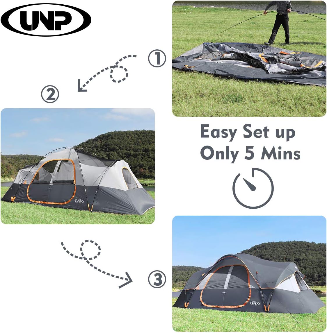 2026 Camping Tent 10-PERSON-FAMILY Tents, Parties, Music Festival Tent, Big, Easy Up, 5 Large Mesh Windows, Double Layer, 2 Room, Waterproof,…