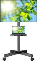 2026 Perlesmith Mobile TV Stand for 23 60 Inch Lcd LED Flat Curved Panel Screen Tvs Tilt TV Cart Holds Up to 88LBS Portable Stand with Laptop She