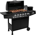2026 Amig – Barbacoa de gas Fireplus 6+1 de 12,9 kW – Acero inoxidable Negro – Parrilla con ruedas Modelo GRILL – 6F – Barbacoa XXL con carro y termómetro – 138x52x103 cm – 7 quemadores y Bandeja lateral